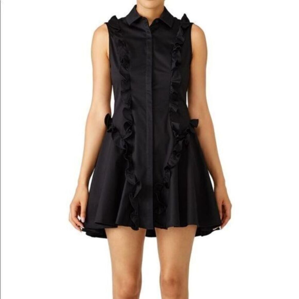 ALEXIS Black Huxley Mini Ruffle Sleeveless Dress MEDIUM